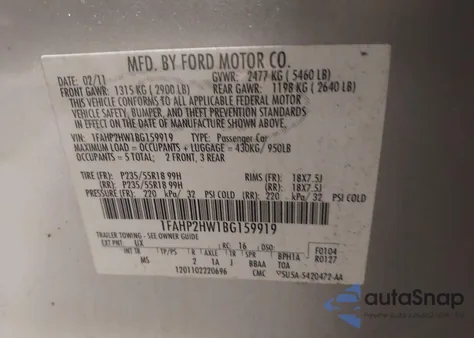2011 Ford Taurus Sel z USA, uszkodzony, nr VIN 1FAHP2HW1BG159919